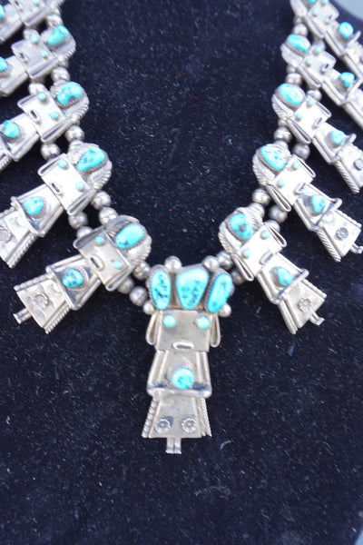 Frank Yazzie - Kachina Dancer Squash Blossom Necklace - Silver & Turquoise J619