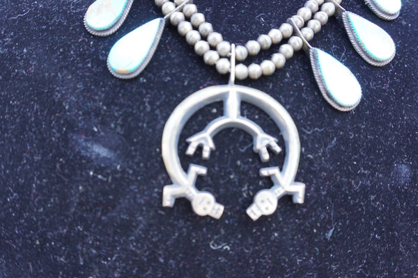 Frank Yazzie  Sterling Silver and Turquoise Squash Blossom Necklace J620