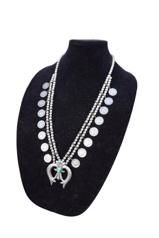 Native American Squash Blossom Necklace with Liberty Dimes J626