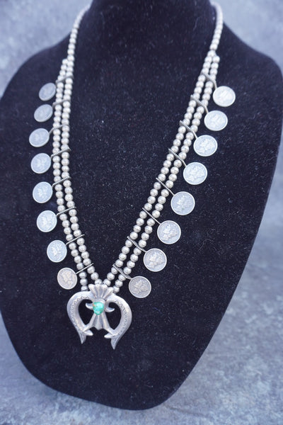 Native American Squash Blossom Necklace with Liberty Dimes J626
