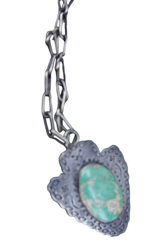 Fred Harvey Turquoise Pendant with Hand Made Navajo Chain J634