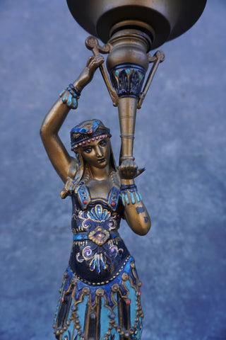 Egyptian Art Deco Lamp - Original Polychrome 1920s L772