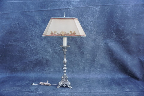 Spanish Colonial Candlestick Lamp with Hand-painted Custom Shade L784