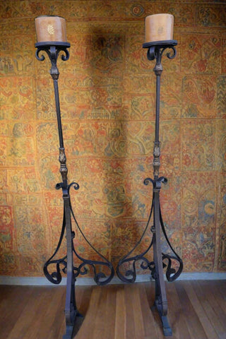 Pair of Wrought Iron Spanish Colonial Candle Torchieres L813