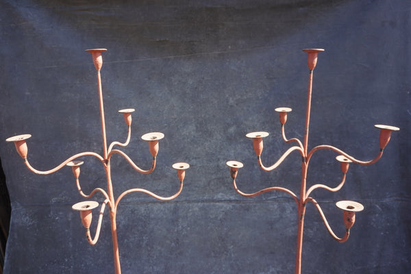 Pair of Spanish Colonial Standing Wrought Iron Candelabra L831