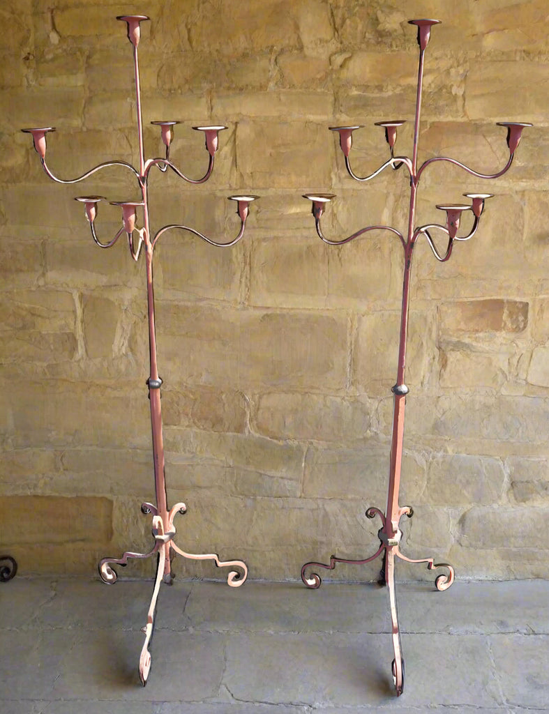 Pair of Spanish Colonial Standing Wrought Iron Candelabra L831
