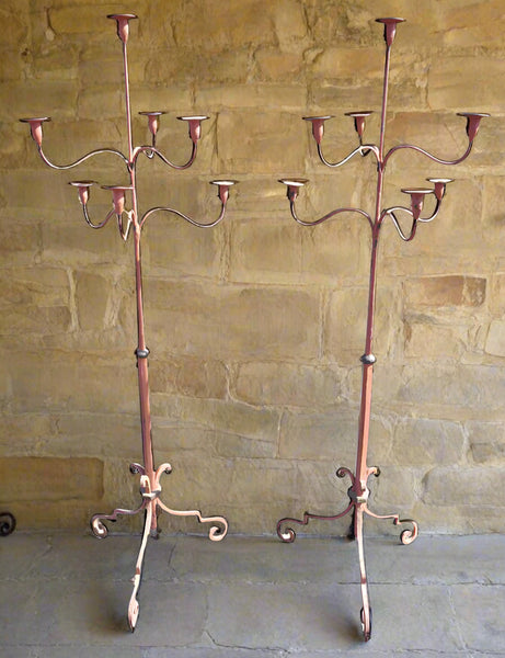Pair of Spanish Colonial Standing Wrought Iron Candelabra L831