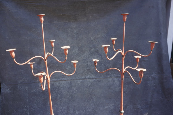 Pair of Spanish Colonial Standing Wrought Iron Candelabra L831