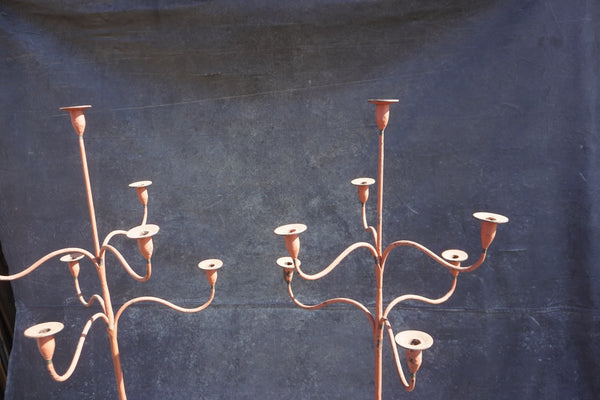 Pair of Spanish Colonial Standing Wrought Iron Candelabra L831