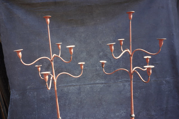 Pair of Spanish Colonial Standing Wrought Iron Candelabra L831