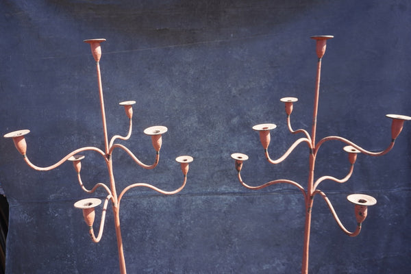 Pair of Spanish Colonial Standing Wrought Iron Candelabra L831