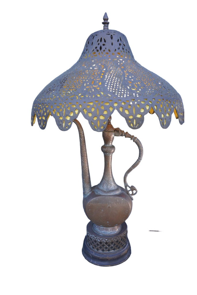 Brass Indo-Asian Table Lamp with Pierced Shade L834