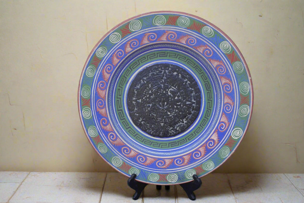 Mayan Calendar Mexican Pottery Decorative Plate c.1940 M1943