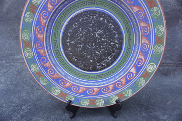 Mayan Calendar Mexican Pottery Decorative Plate c.1940 M1943