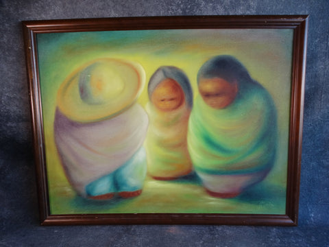 Mexican Modernist Children Oil on Canvas signed Plala or Plata P3124