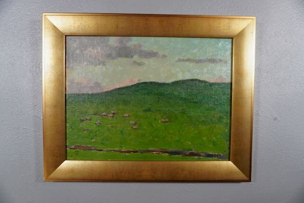 Frank Tolles Chamberlin (1873-1961) - Sheep Grazing on a Hillside Oil on Board P3213