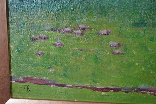 Frank Tolles Chamberlin (1873-1961) - Sheep Grazing on a Hillside Oil on Board P3213