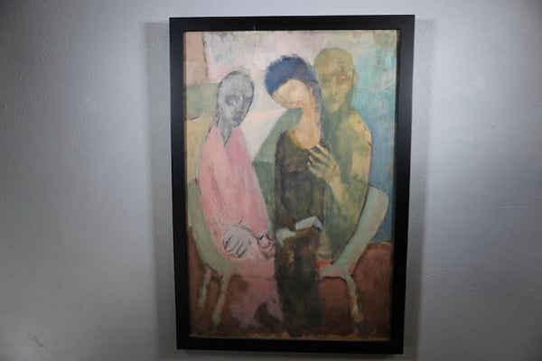 Jorgen Hansen - Modernist Group  Portrait 1950s-60s Oil on Board P3223