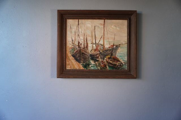 Rose Kuper - New York  Plein Air Oil on Canvas - Boats at their Mooring Dated 1930 P3235