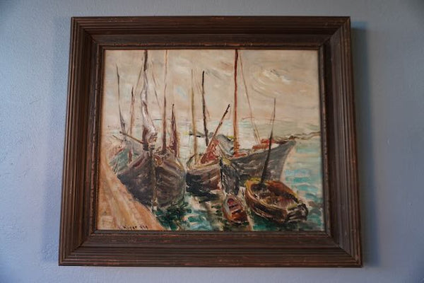 Rose Kuper - New York  Plein Air Oil on Canvas - Boats at their Mooring Dated 1930 P3235