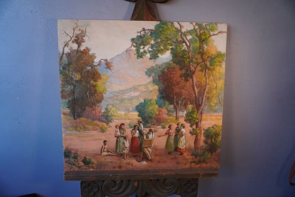 Abraham Jacob Richard - The Artist Being Watched While He Paints a Pastoral Scene - Mixed Media on Masonite 1952 P3242