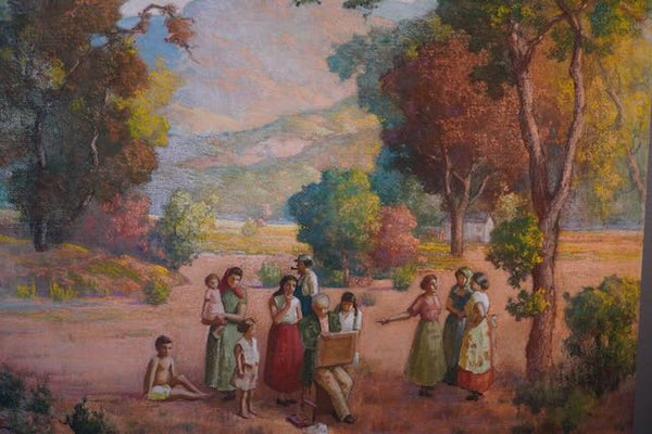 Abraham Jacob Richard - The Artist Being Watched While He Paints a Pastoral Scene - Mixed Media on Masonite 1952 P3242