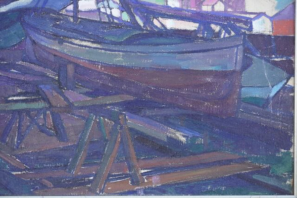 Walter Samuel Sutter -Boat Yard - Oil on Canvas 1920s P3246