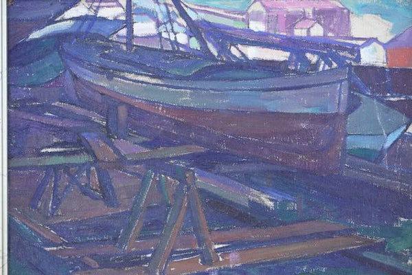 Walter Samuel Sutter -Boat Yard - Oil on Canvas 1920s P3246