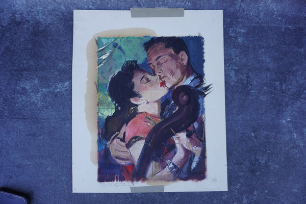 Pruett Carter (1891-1956)- Couple Kissing - Original Magazine Illustration Art - Oil on Bristol Board P3275