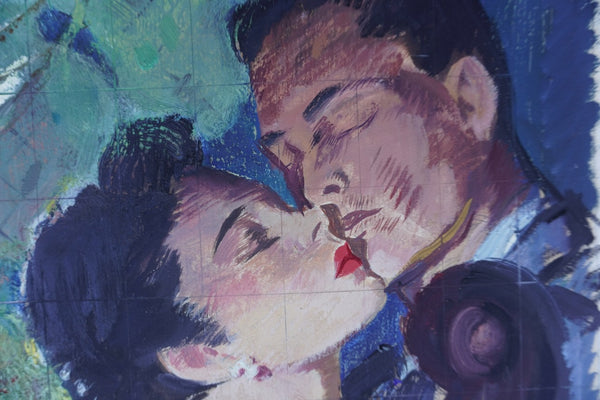 Pruett Carter (1891-1956)- Couple Kissing - Original Magazine Illustration Art - Oil on Bristol Board P3275
