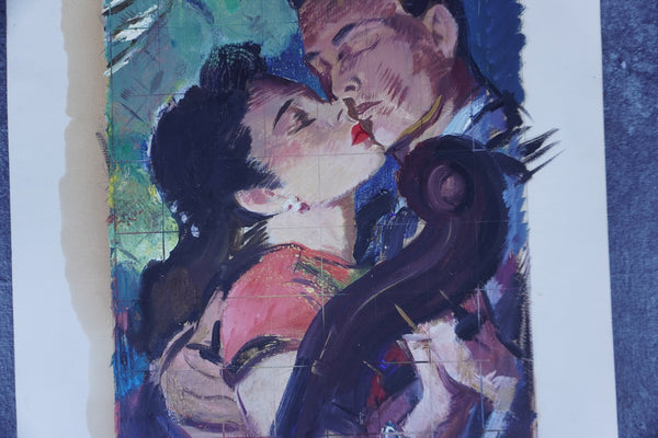 Pruett Carter (1891-1956)- Couple Kissing - Original Magazine Illustration Art - Oil on Bristol Board P3275