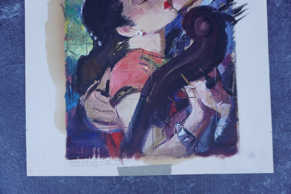 Pruett Carter (1891-1956)- Couple Kissing - Original Magazine Illustration Art - Oil on Bristol Board P3275