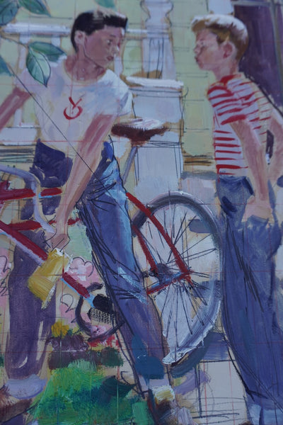 Pruett Carter (1891-1956) - Two Boys and a Bicycle - Original Magazine Illustration Art - Oil on Bristol Paper P3276