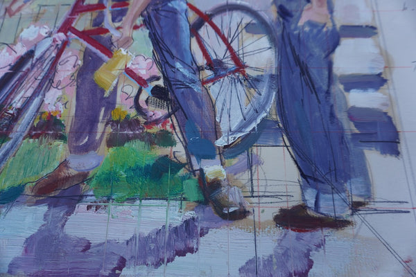 Pruett Carter (1891-1956) - Two Boys and a Bicycle - Original Magazine Illustration Art - Oil on Bristol Paper P3276