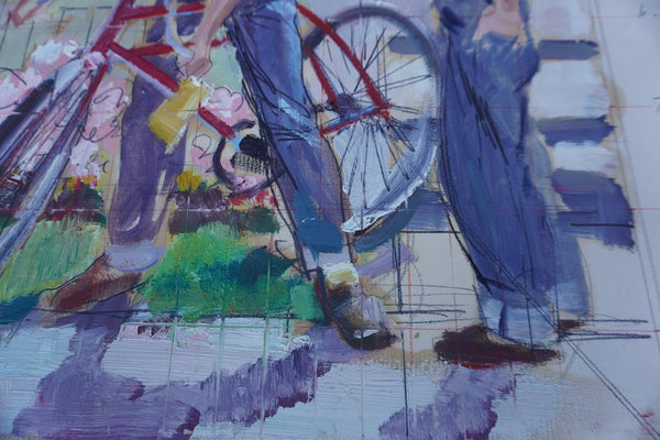 Pruett Carter (1891-1956) - Two Boys and a Bicycle - Original Magazine Illustration Art - Oil on Bristol Paper P3276