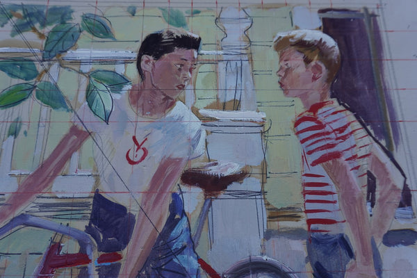 Pruett Carter (1891-1956) - Two Boys and a Bicycle - Original Magazine Illustration Art - Oil on Bristol Paper P3276