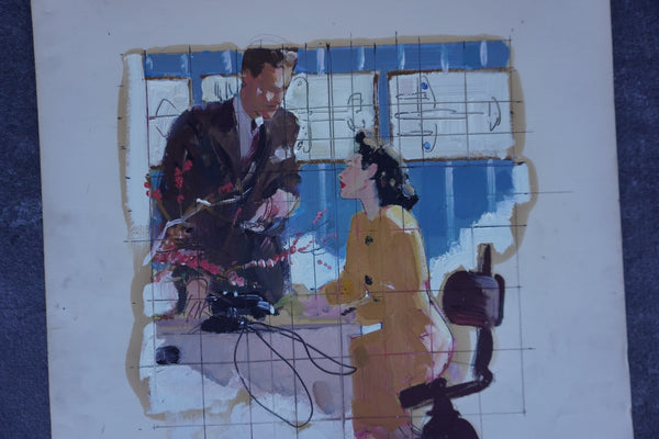 Pruett Carter (1891-1956)- Office Conversation:Man and Woman - Original Magazine Illustration Art -Oil on Bristol Paper P3277