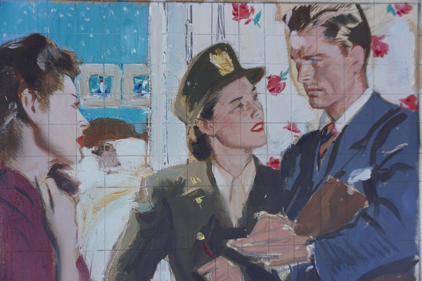 Pruett Carter (1891-1956) - A WAC and Two Civilians: Worrying News - Original Magazine Illustration Art - Oil on Bristol Paper P3278