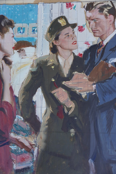 Pruett Carter (1891-1956) - A WAC and Two Civilians: Worrying News - Original Magazine Illustration Art - Oil on Bristol Paper P3278