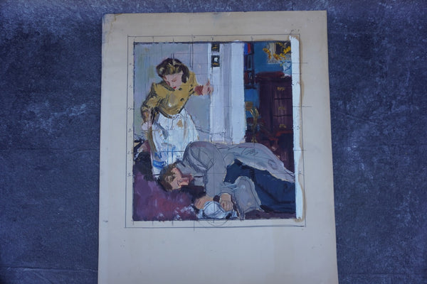 Pruett Carter (1891-1956) - Has He Passed Out? Or...? - Original Magazine Illustration Art - Oil on Bristol Paper P3279