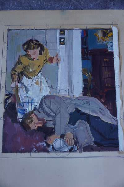 Pruett Carter (1891-1956) - Has He Passed Out? Or...? - Original Magazine Illustration Art - Oil on Bristol Paper P3279