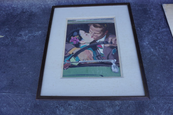Pruett Carter (1891-1956) - Front Seat Kisser - Original Magazine Illustration Art - Oil on Bristol Paper P3280
