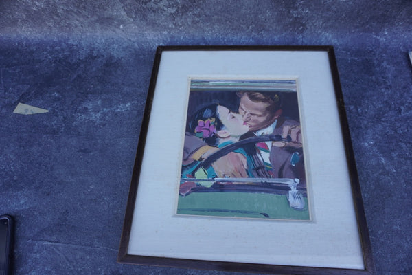 Pruett Carter (1891-1956) - Front Seat Kisser - Original Magazine Illustration Art - Oil on Bristol Paper P3280