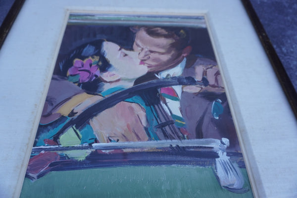 Pruett Carter (1891-1956) - Front Seat Kisser - Original Magazine Illustration Art - Oil on Bristol Paper P3280