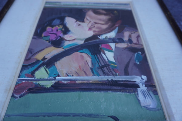 Pruett Carter (1891-1956) - Front Seat Kisser - Original Magazine Illustration Art - Oil on Bristol Paper P3280