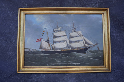 Andreas Gundersen Lind  (1815-1885)- The Schooner WESER 1878 Oil on Board P3282