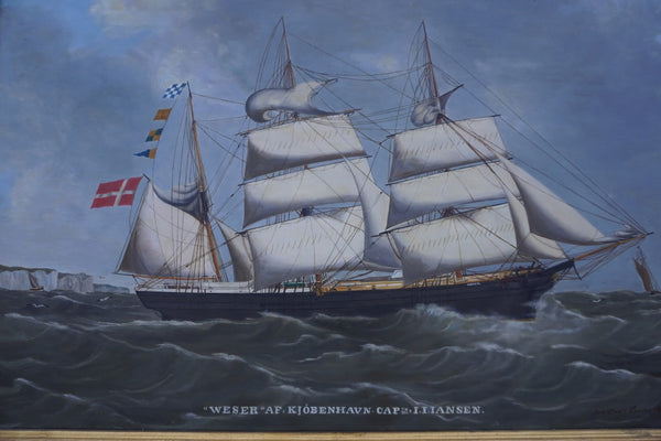 Andreas Gundersen Lind  (1815-1885)- The Schooner WESER 1878 Oil on Board P3282