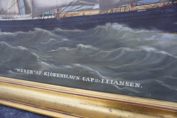 Andreas Gundersen Lind  (1815-1885)- The Schooner WESER 1878 Oil on Board P3282