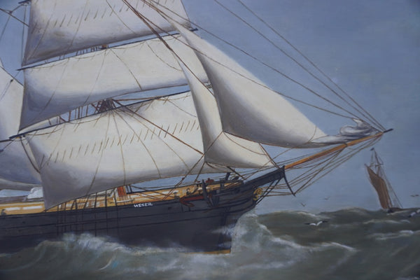 Andreas Gundersen Lind  (1815-1885)- The Schooner WESER 1878 Oil on Board P3282