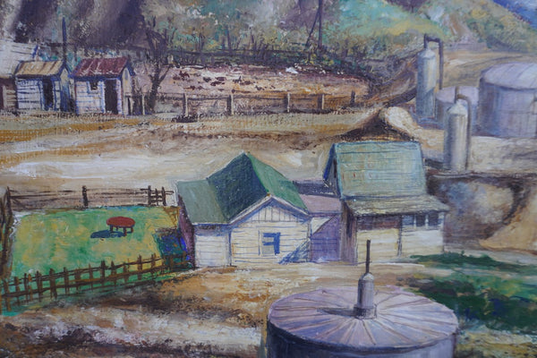 Janós Bernát (1910-1964) - Industrial California Landscape - Los Angeles Oil Wells 1950 Oil on Board P3290
